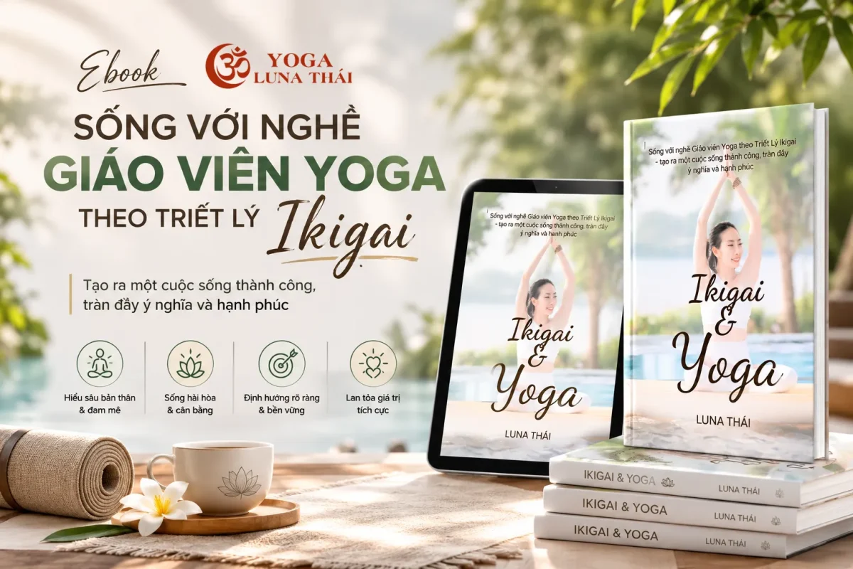 Ebook Sống với nghề Giáo viên Yoga theo Triết lý Ikigai của Luna Thái giúp định hướng phát triển sự nghiệp Yoga ý nghĩa, bền vững và hạnh phúc.